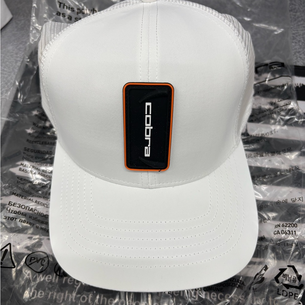 Cobra White Trucker Cap with Black & Orange Patch